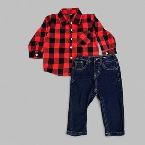 Red and Black Plaid Shirt with Cat & Jack Blue Jeans Bundle 18-24 months